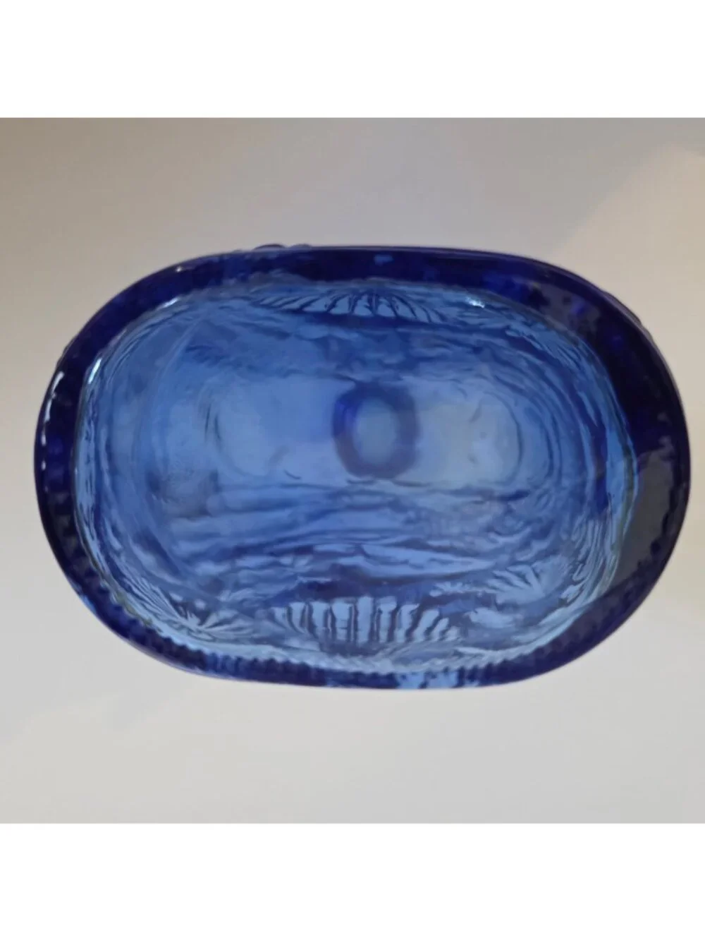 Blue Embossed Glass Vase Bottle With Seashell & Floral Design Coastal Décor